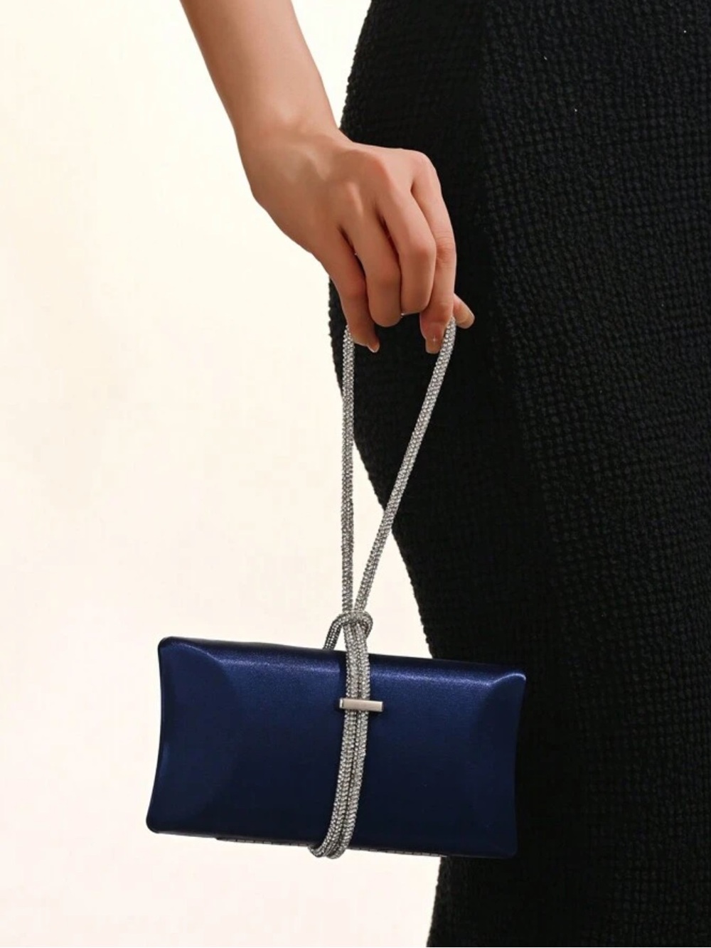 Blue Evening Clutch with Crystal Strap